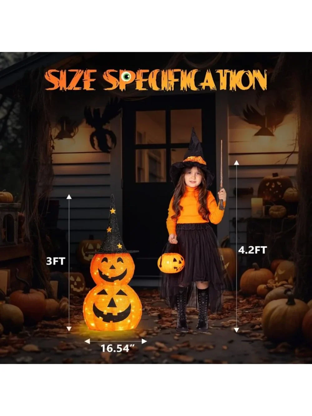 3FT Lighted Halloween Pumpkin Decorations - Collapsible Outdoor Decor, 2 Pack